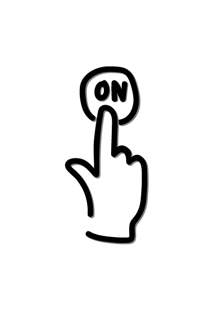 a drawing of a finger pushing an on button