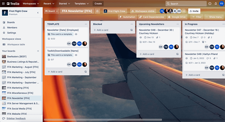 First Flight Agency Project Management Tool Trello Screenshot
